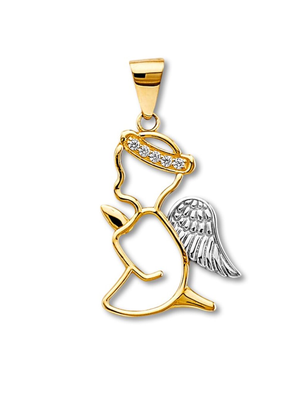 14K Two-Tone CZ Angel Pendant | Dainty Religious Charm By Tehrani Jewelry
